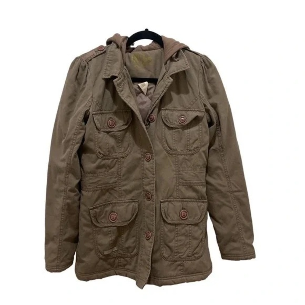 LAST CHANCE! Roxy Brown/Taupe Button Down Hooded Military Utility Jacket